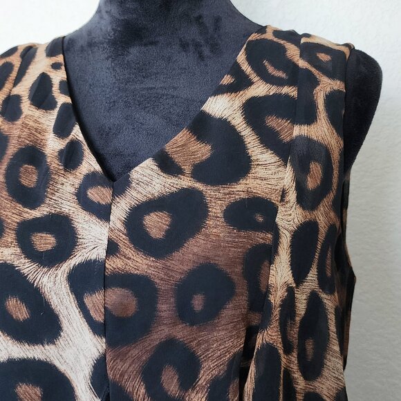 ADELE & MAY Leopard Cheetah Animal Print Top | Sheer Lined Flowy Blouse - Picture 6 of 9